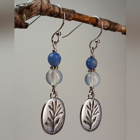Hand Crafted Jewelry - Handmade Blue Aventurine Opalite and Silver Dangle Earrings